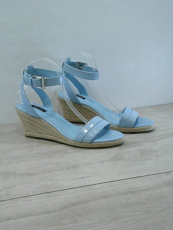 Nine West Baby Blue Croc Embossed Patent Joie Espadrille Wedge Heel Size 11 M - Picture 10 of 14